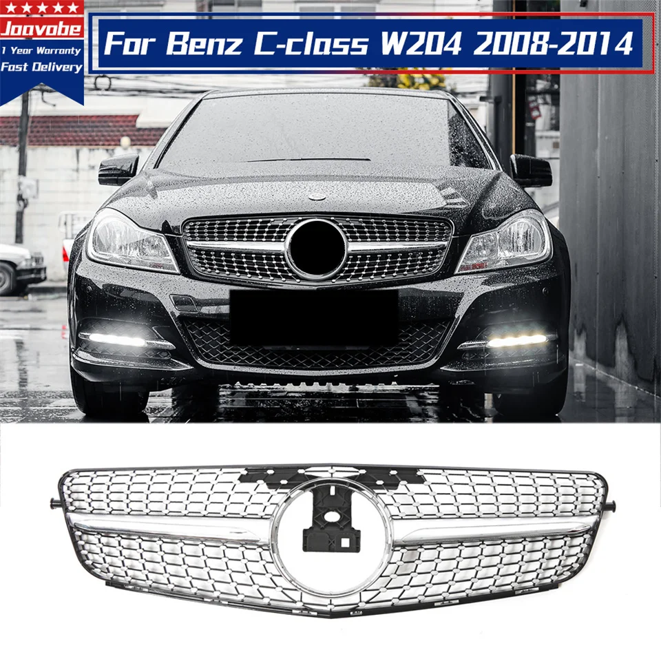 Chrome Silver Diamonds Style Front Bumper Grille For Mercedes Benz C-Class W204 C180 C200 C250 C280 C300 C350 2008-2014