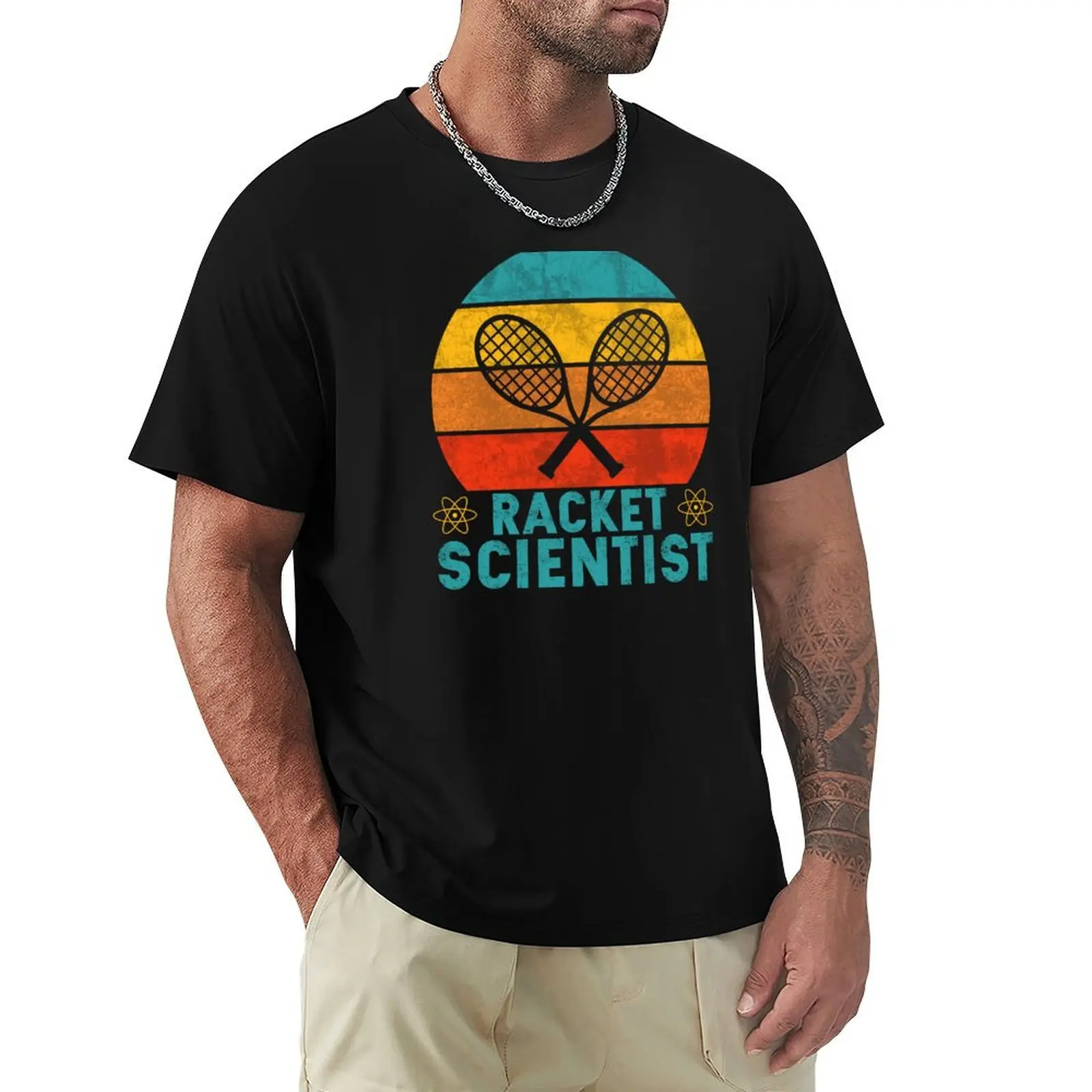 Funny Tennis Racket Scientist T-Shirt t shirts for man cotton soft T-Shirt