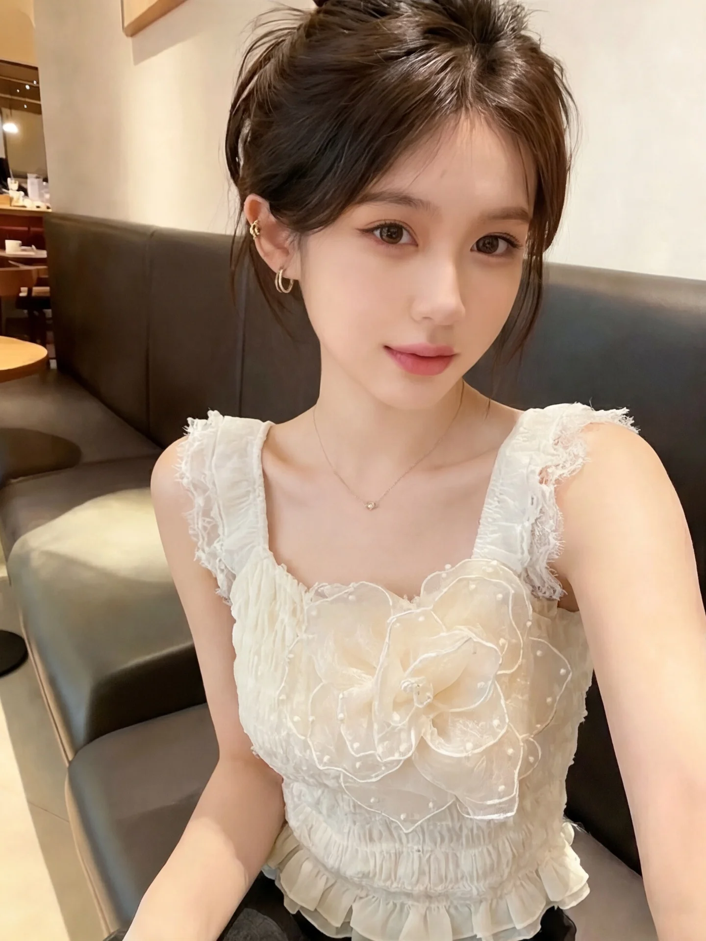 

Pure Desire Short Waist-Cinching Strap Vest Women's Summer New Fashion Beautiful Age-Defying Flower Sleeveless Small Top