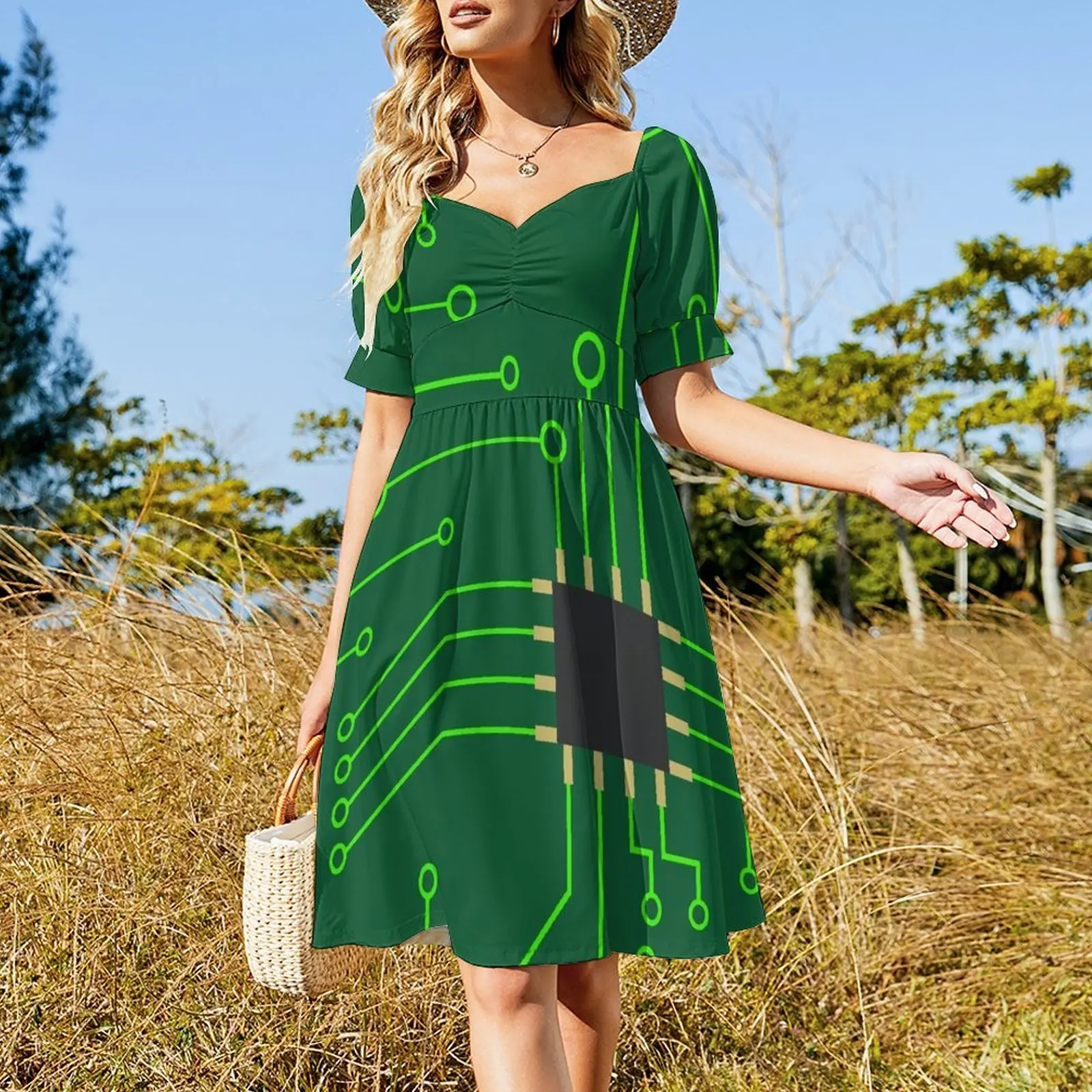 Microchip Digital Art, PCB Sleeveless Dress Woman's evening dress Party dresses