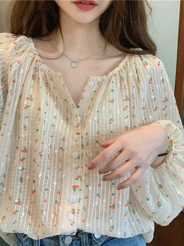 

Свободный длинный женский топ с цветочным принтом в стиле пэчворк на одной пуговице, корейский топ ранней осени, универсальная повседневная одежда