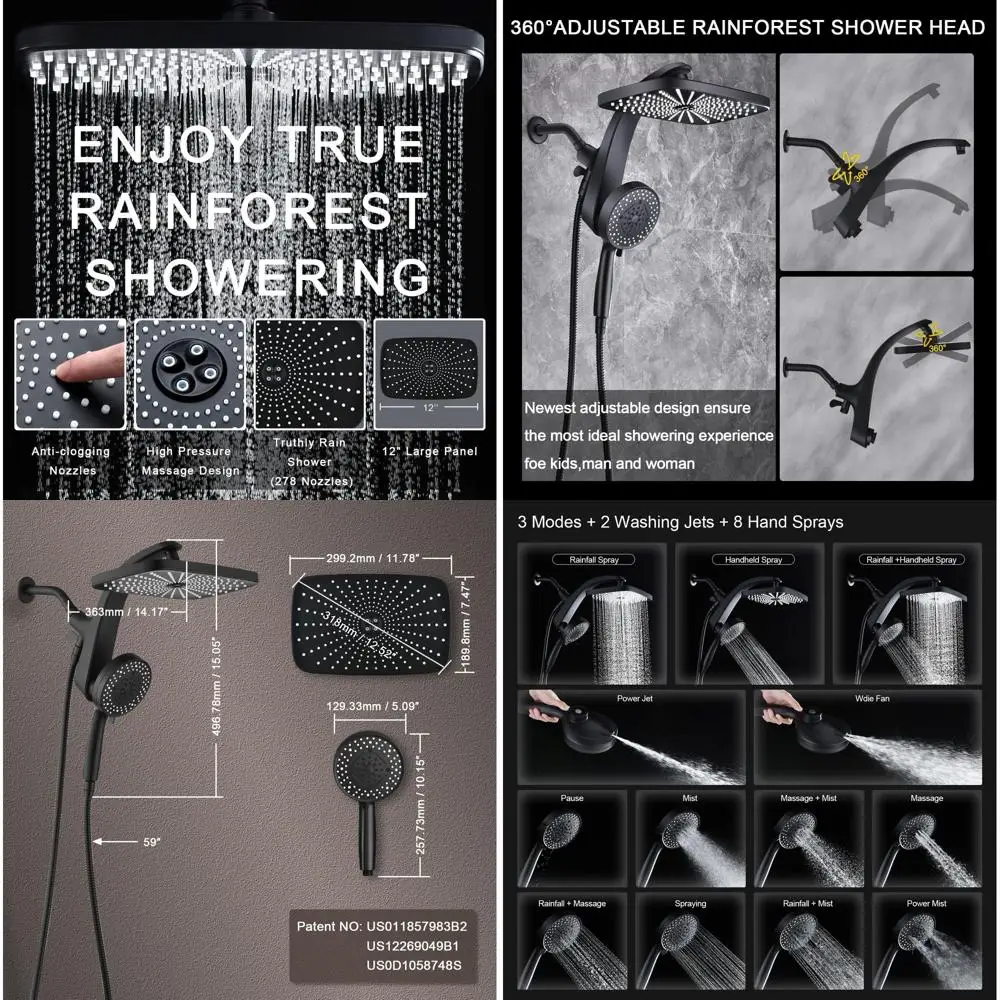

Enhanced Dual Shower System: Fixed & 10-Setting Handheld with Detachable Heads and Magnetic Dock