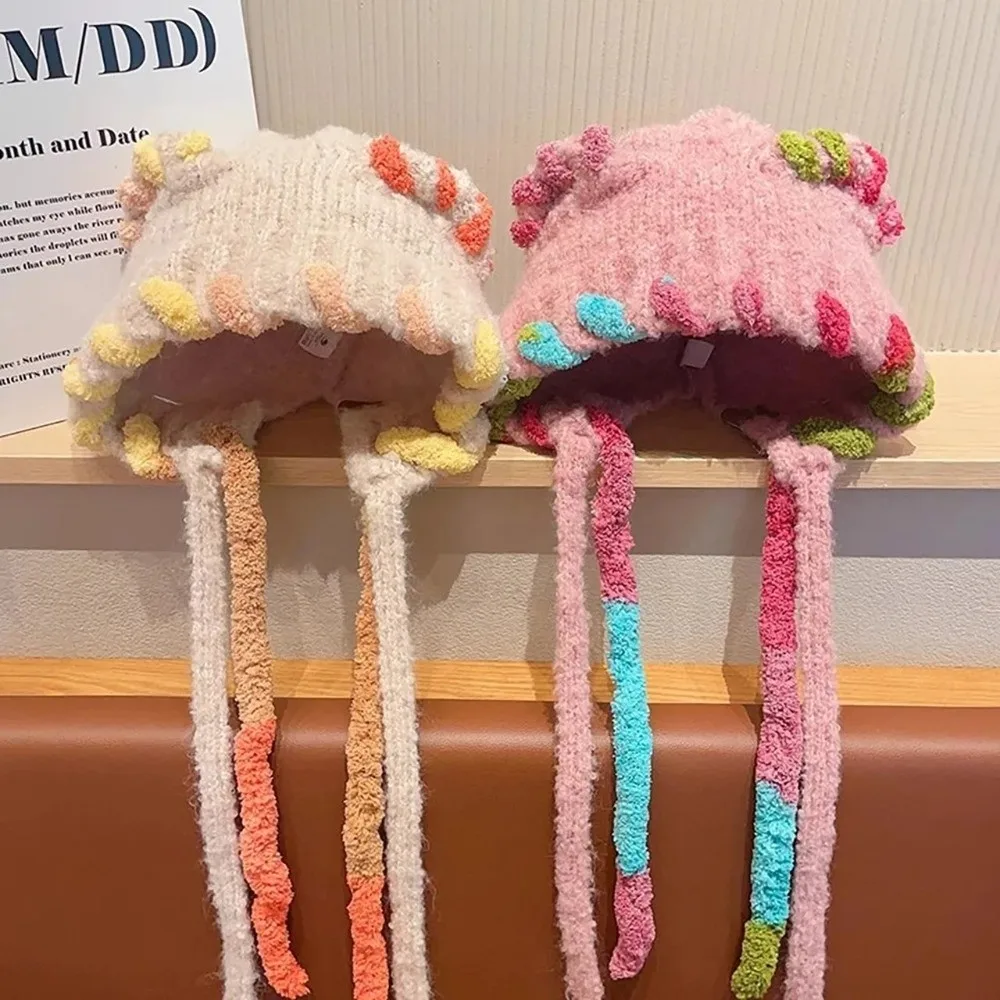 خفيفة الوزن الدافئة الأذن محبوك الصوف قبعة يندبروف مطاطا قوس قزح القبعات قبعة قابل للتعديل شرابات الأشرطة الأذن إفشل قبعة