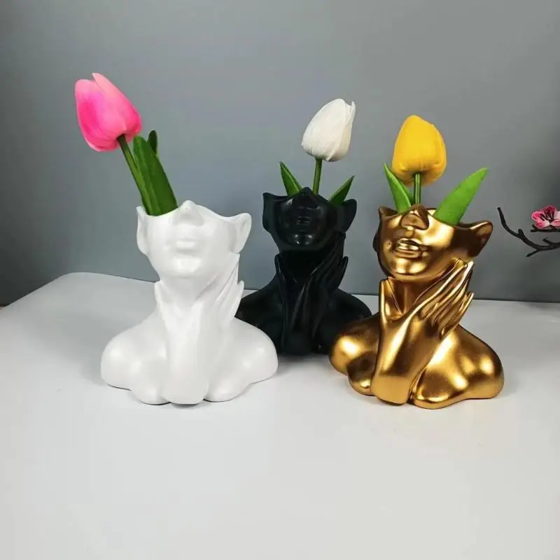 W0YA Flowerpot Silicone Molds Concrete Vase Molds Simple Portrait Statue Succulents