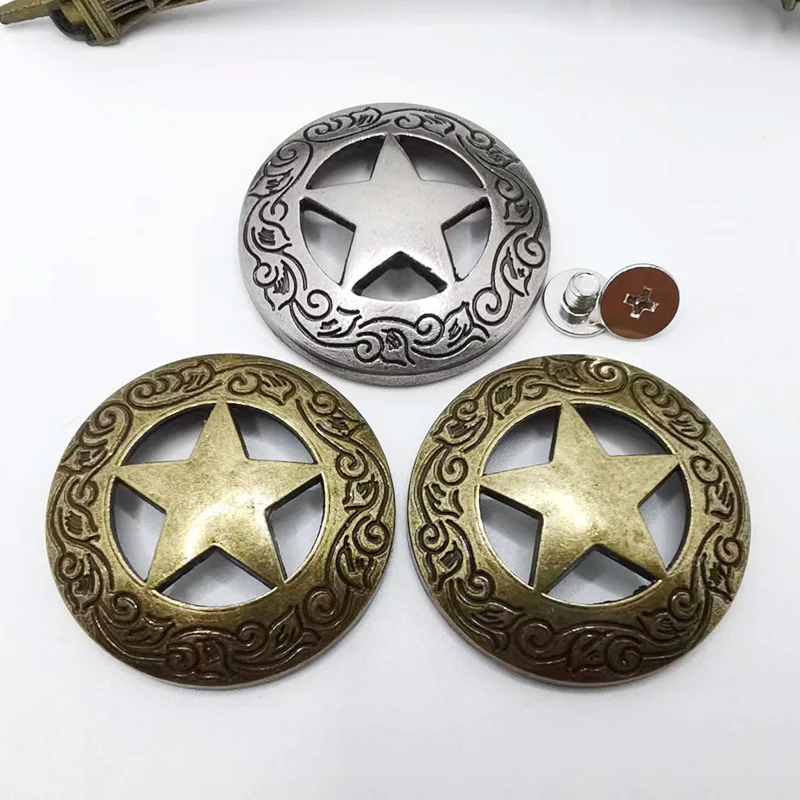 5Pcs Leather Conchos Craft Bukle Texas Star Saddle Western Rodeo Leather Tack DIY Leathercraft Decoration Accessories