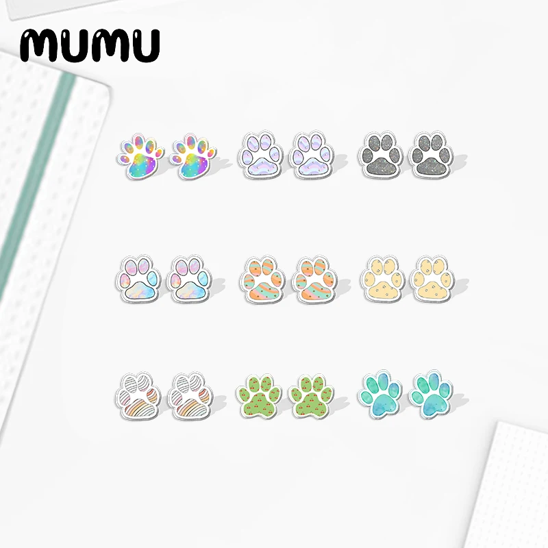 2020 New Paw Prints Acrylic Stud Earring Rainbow Dog Paws Earrings Resin Epoxy Jewelry Gifts Fans