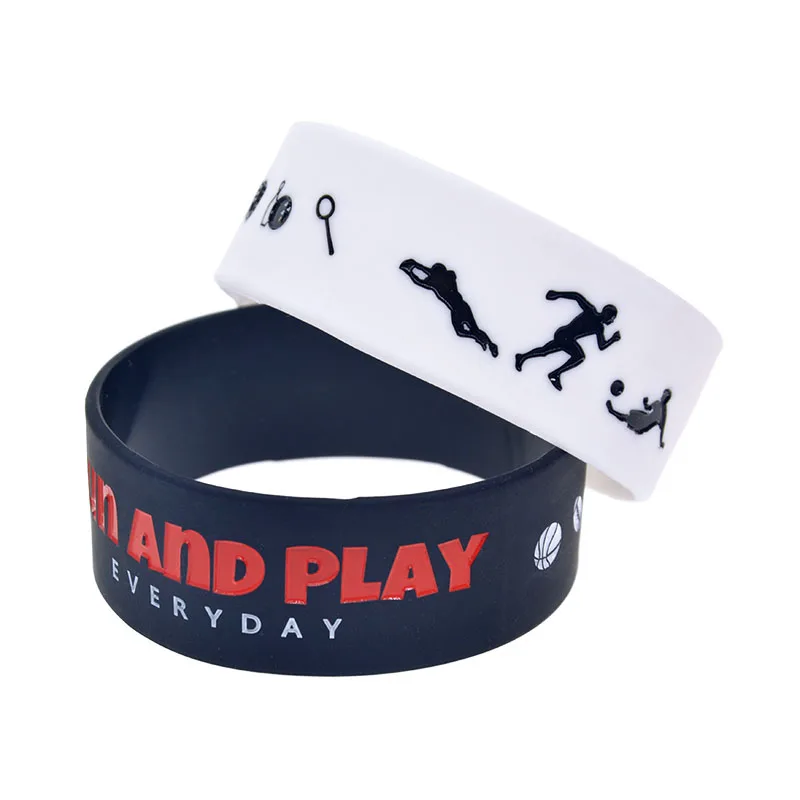 1 PC One Inch Wide Run and Play Silikonarmband Sport-Gummiband Schwarz und Weiß – Detail 3
