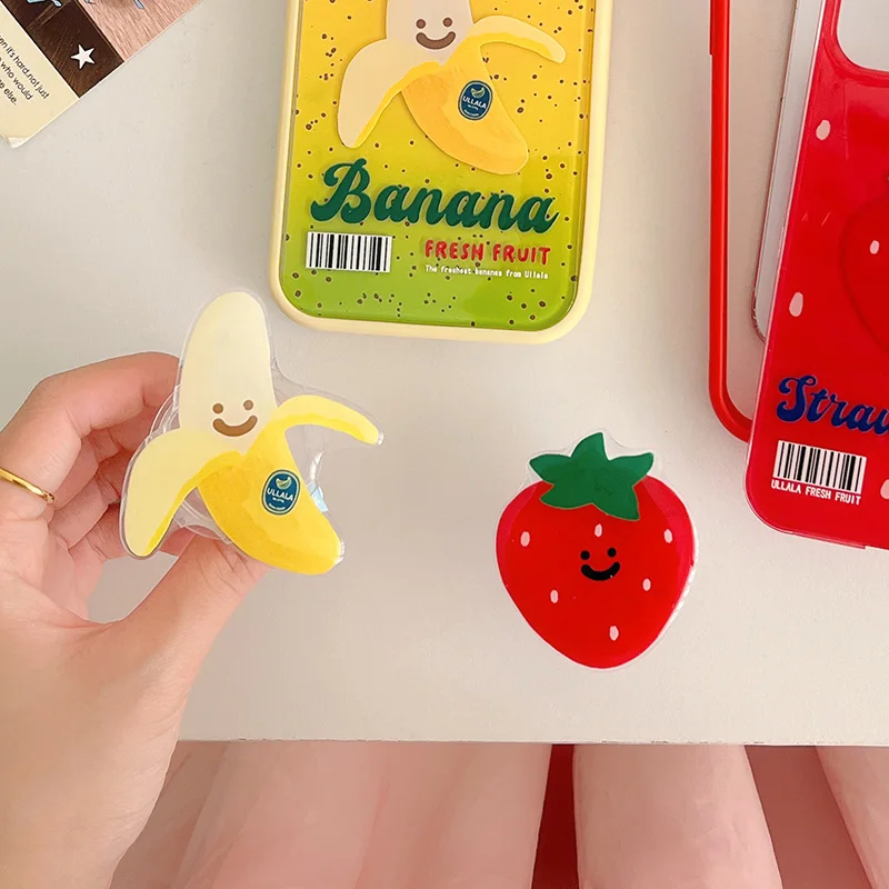 Cartoon Fruit Holder Banana Strawberry Finger Ring Universal Accessories Mobile Phone Back Case Cover Support Bracket Stand Caqa