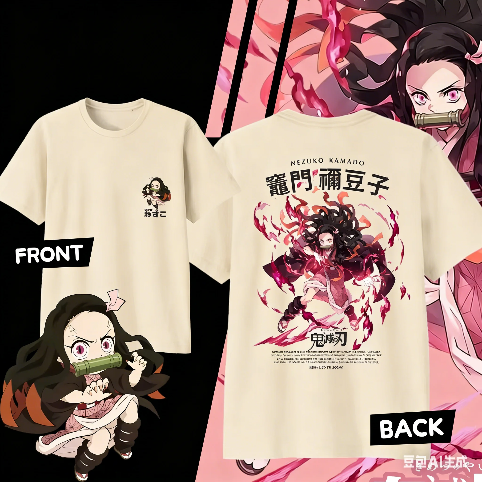 Demon Slayer Kamado Nezuko Pure Cotton T-shirt for 2026 Summer KidsMen'sWomen's Fashion Casual Cosplay Short Sleeved T-shirt