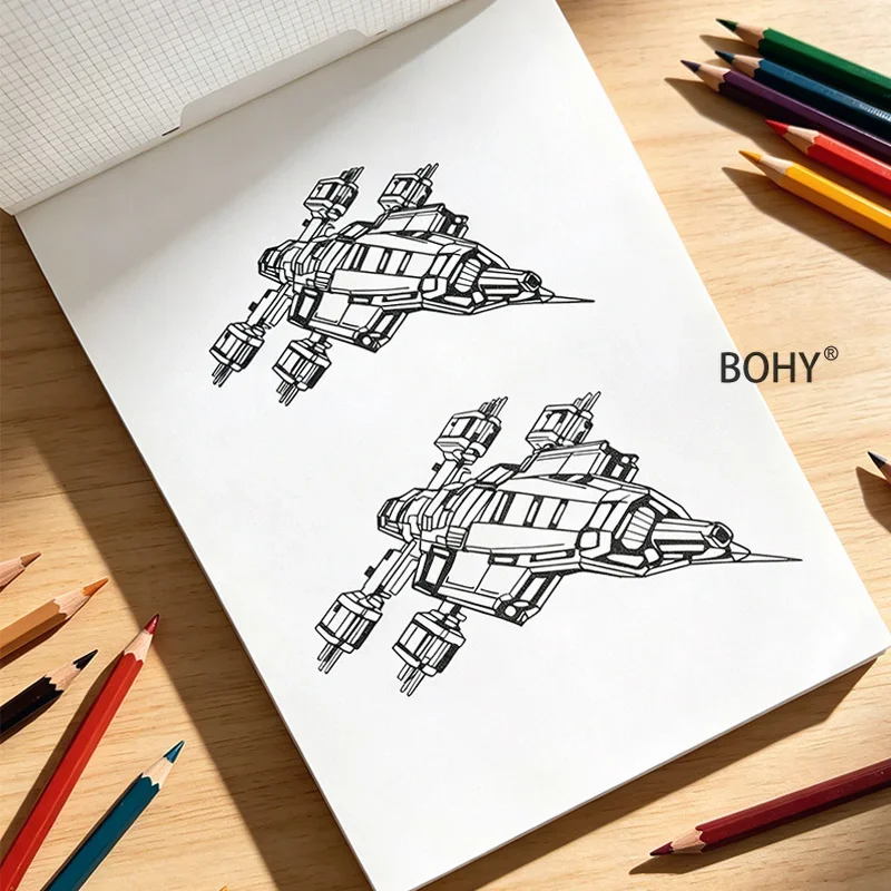 1 Coloring Book of Zero Basic Science Fiction Warships, Totaling 48 Pages, Suitable for Teenagers To Learn Mechanical Painting