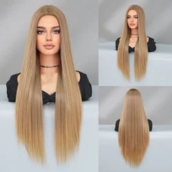 PARK YUN Long Straight Wigs For Women Omber Blonde Synthetic Hair African American Favorite Female Full Wig Mid Split Wig