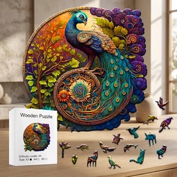 Adult Animal Wooden Puzzle Round Peacock and Bird Wooden Puzzle Children's Puzzle Toy Festival Gift A3 A4 A5 Multi Size Puzzle