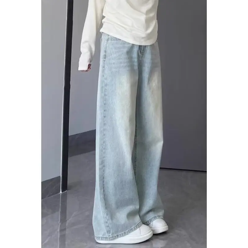 

Light Color Straight Jeans For Women, Autumn New Large Size, Loose Fit, Slimming, Draped, Pear-Shaped Body, Wide-Leg Pants
