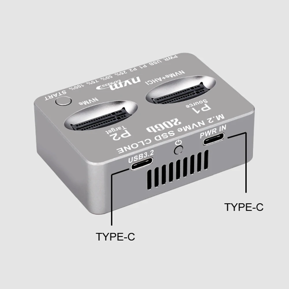 Dual-Bay NVME Docking Station USB3.2 Type C External Hard Disk Box Gen2X 20Gbps M.2 SSD Enclosure M/B M Key for M2 SSD M Key SSD