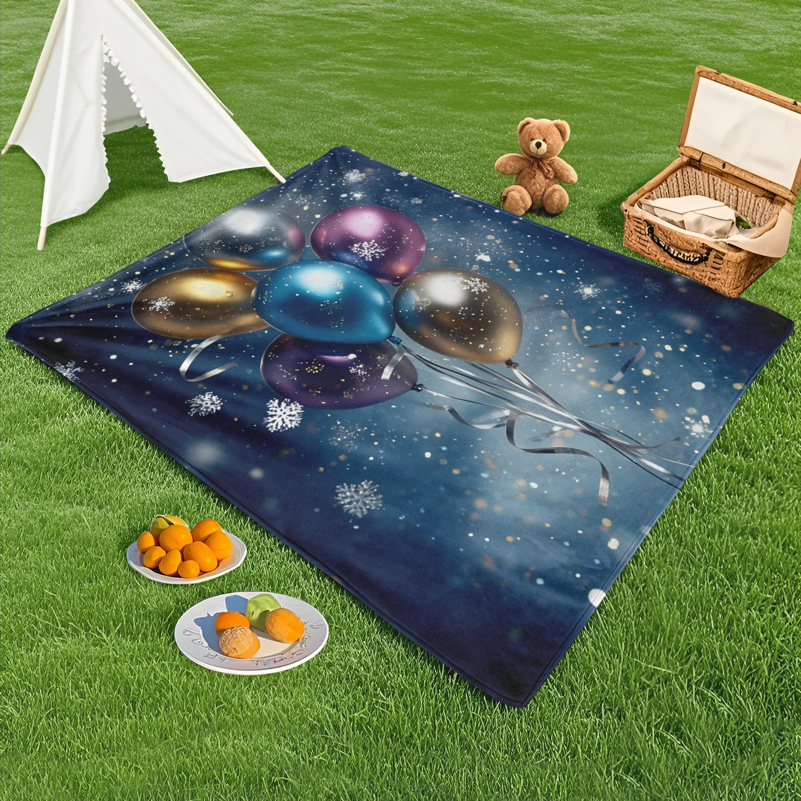 Transparent Balloons With Starry Sky And Snowflake Patterns Creative Design Outdoor Blanket For Winter-Themed Outdoor Adventure