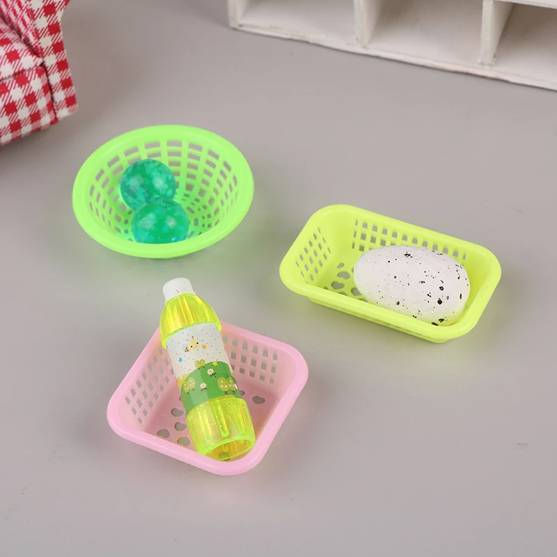10Pcs 1:12 Dollhouse Miniature Storage Basket Washing Vegetables Fruit Food Baskets Kitchen Decor Toy Doll House Accessories