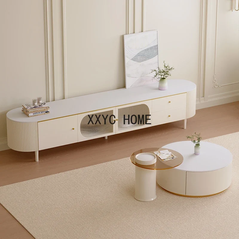 Каменная плита в кремовом стиле, шкаф для телевизора, светлый французский напольный шкаф для гостиной, журнальный столик для маленькой квартиры, комбинация шкафа для телевизора