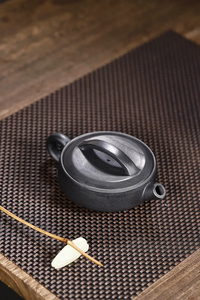 Yixing Handmade Wide‑Mouth Hanwa Zisha Teapot, Private‑Stored Natural Black Clay, Household Kung Fu Brewing Teapot