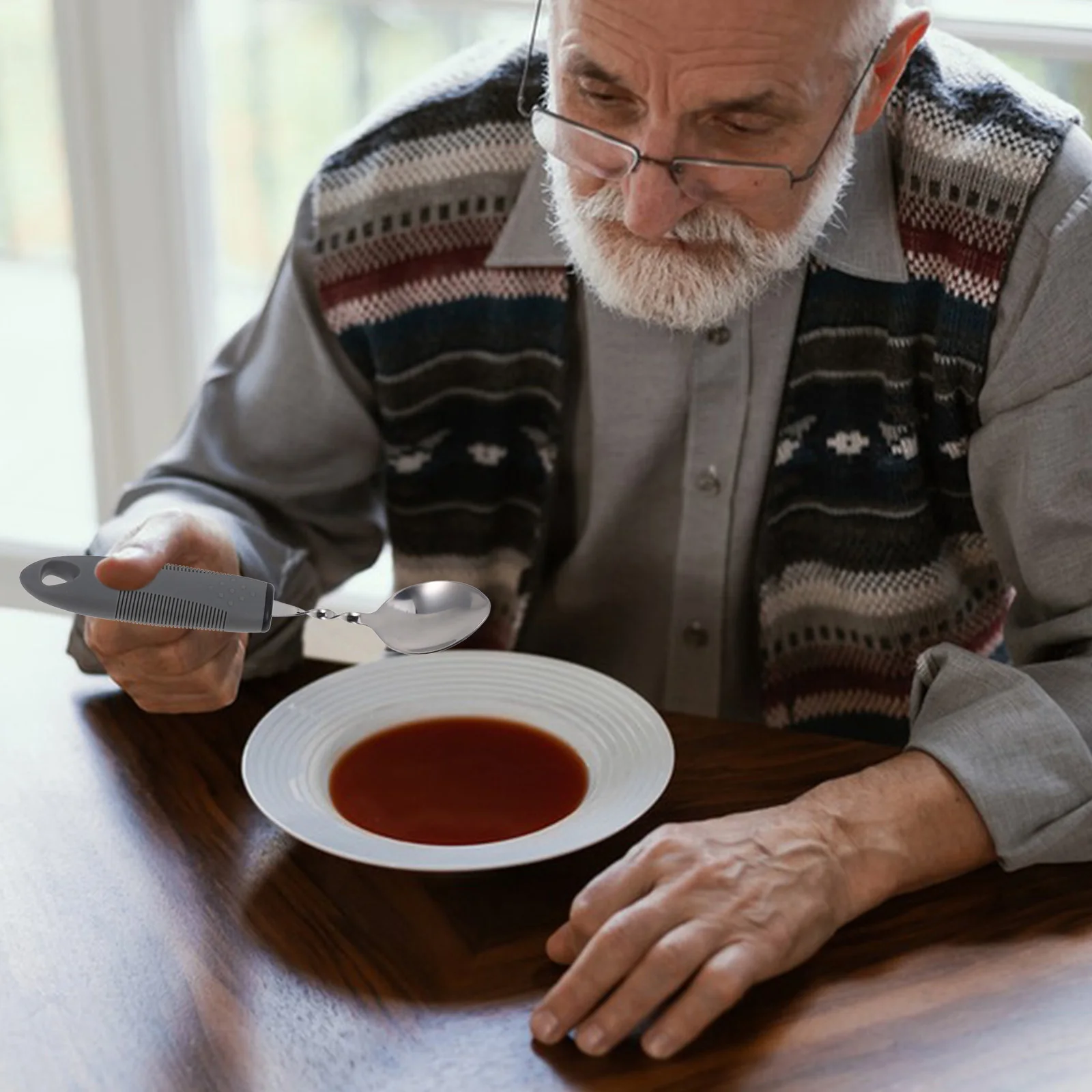 

2pcs Anti Tremor Spoon Fork Set Stainless Steel Adaptive Utensils Elderly Built Up Handle Durable Silverware Kitchen Equipment