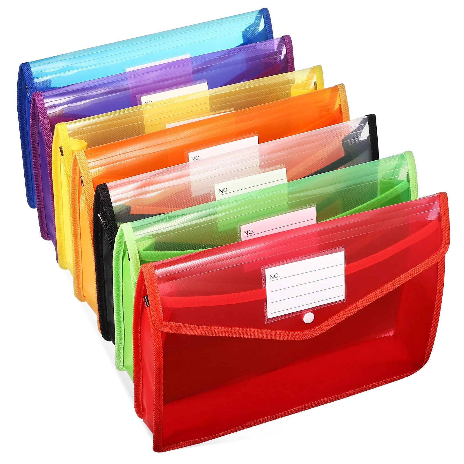 

7pcs Colorful File Folders Expandable Document Organizer Letter Size Button Closure Transparent File Bags For Office Home School