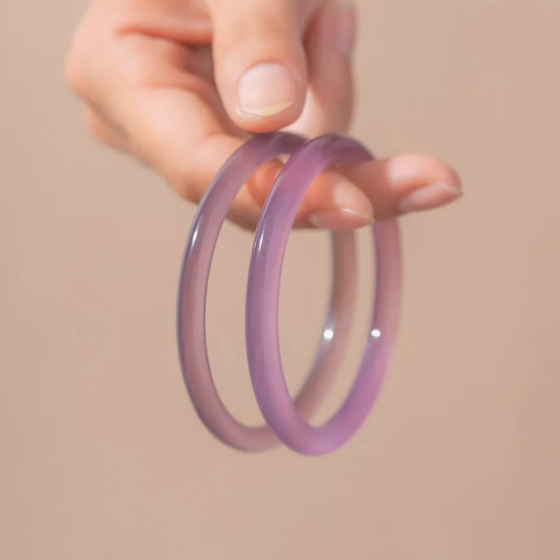 Succulent Grape Agate Chalcedony High Imperial Purple Dingdang Bracelet Natural Type Bangle