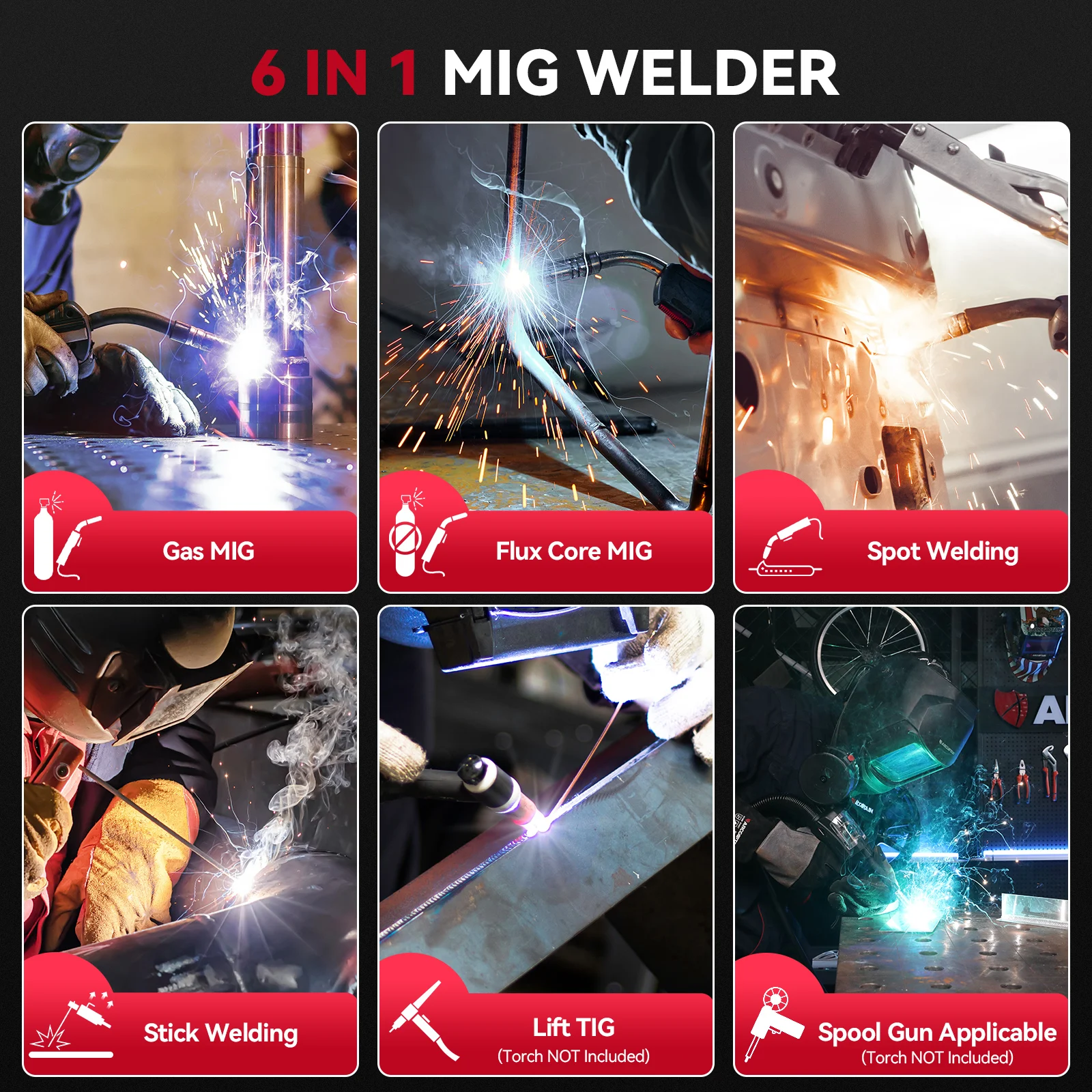 ARCCAPTAIN iControl MIG Welder 110V220V 205A 6 in 1 MIG/MAG/MMA Stick/Lift TIG/Spot Welding/SpoolGun APP Control Welding Machine