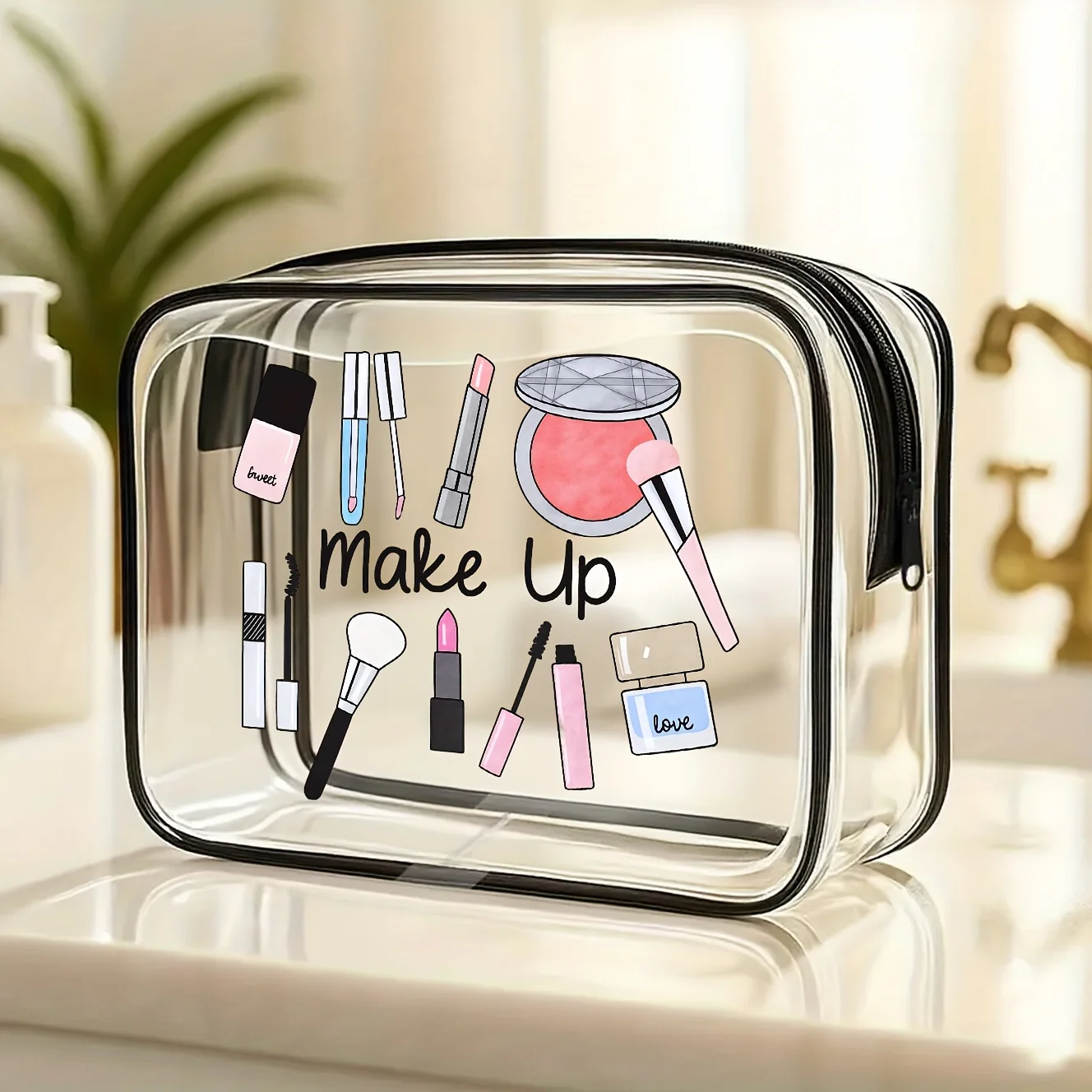 

Модная и минималистичная прозрачная сумка-тоут на молнии — прозрачная дорожная сумка для хранения туалетных принадлежностей, косметичка, легкая сумка для необходимых вещей