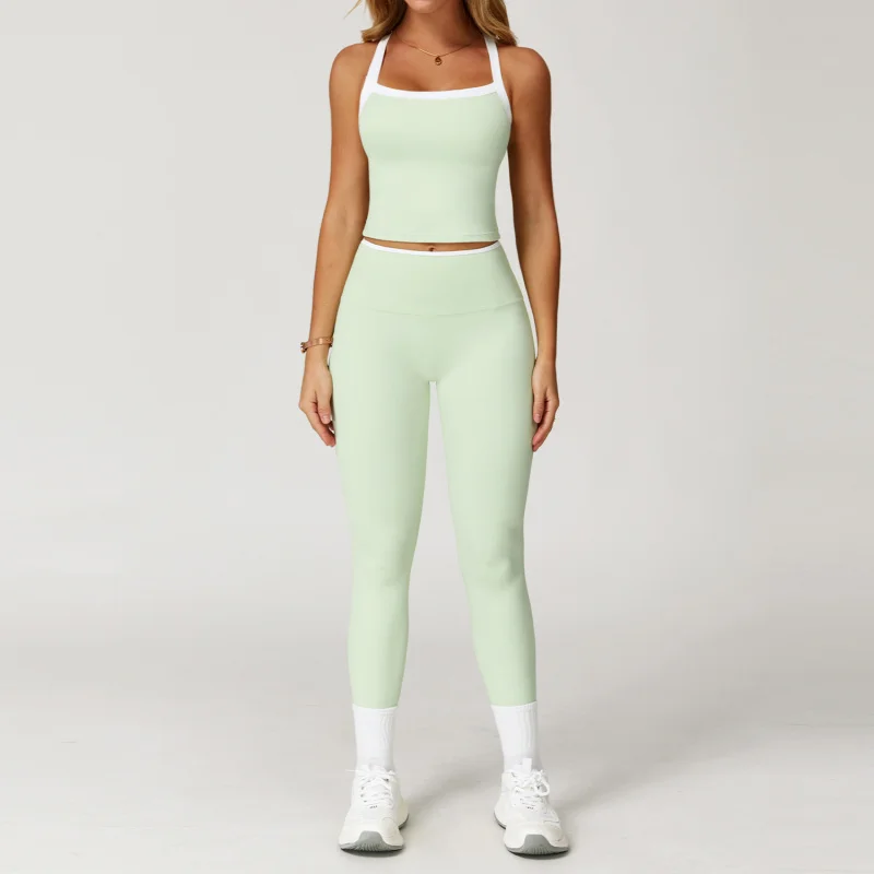 BIANHUI Women's Tracksuit Sports Set Color-Block Cross Back Tight Yoga Clothing For Women Fitness Sport Outfit For Woman - Image 5