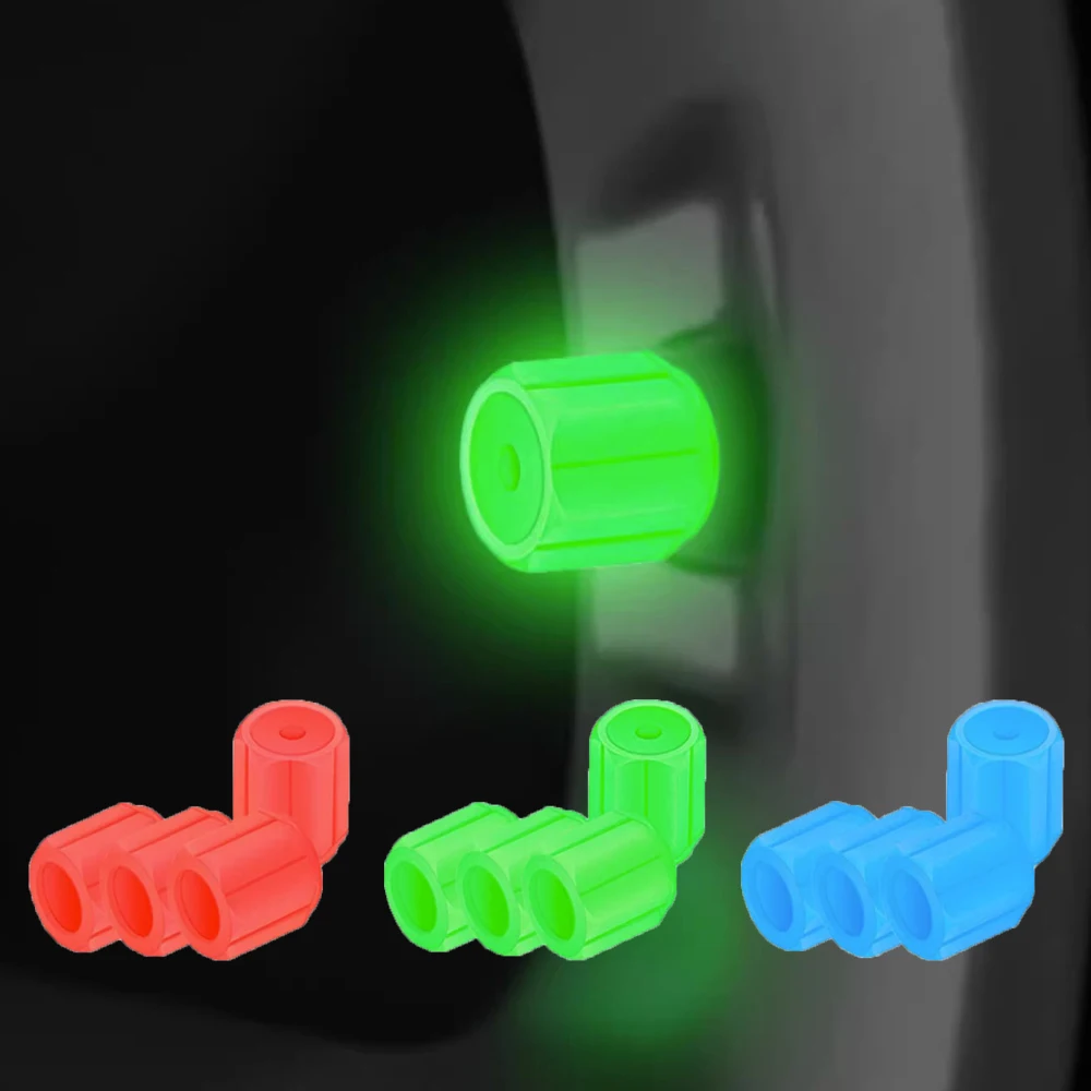 4Pcs Luminous Tire Valve Caps Car Motorcycle Glowing Valve Cover Tire Wheel Hub Styling Shiny Tyre Cap Tool Auto Accessories