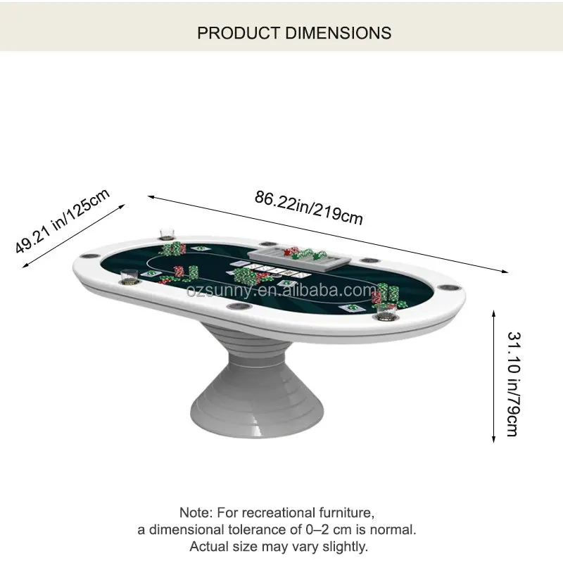 Modern American Luxury Oval 8/10 Seat Texas Hold'em Poker Table with Solid Wood Frame Legs for Home & Club Entertainment