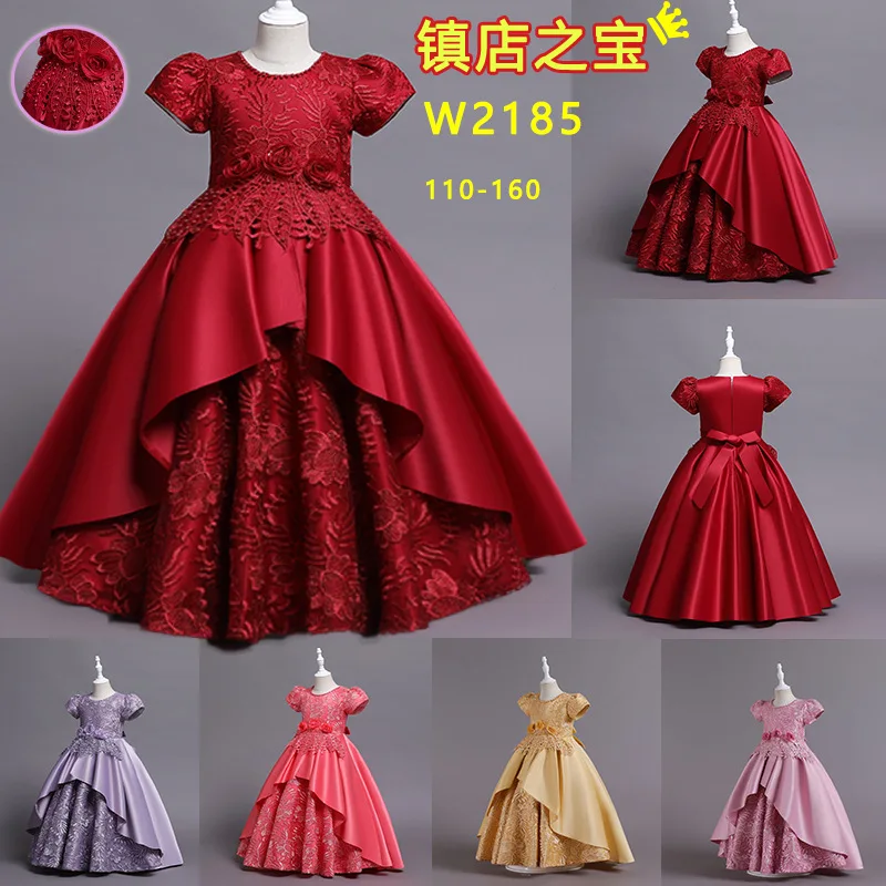 

Disney 2025 Girls Satin Dress, Long Elegant Gown with Embroidery, European and American style light luxury girls dress