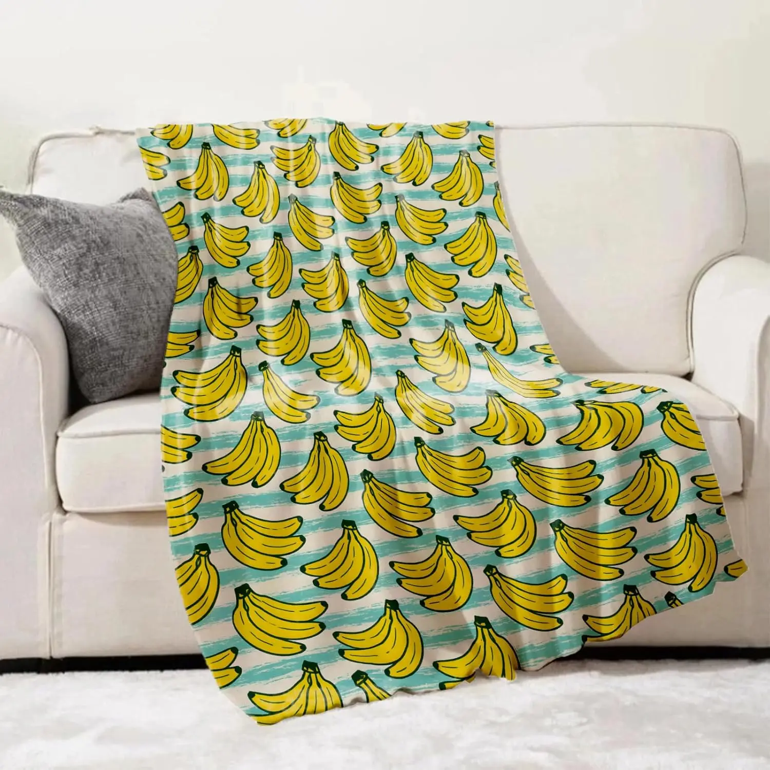 Banana Pattern Throw Blanket Gifts for Adults Kids, Funny Fruit Blankets for Living Room Bedroom Decor, Fuzzy Warm Flannel Plush