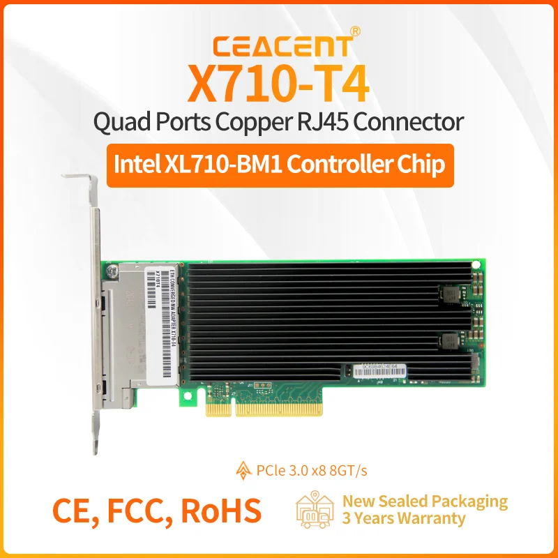 

Сетевая карта X710-T4 10 Гбит/с, 4-портовая сетевая карта RJ45 10/1GbE PCIe 3.0 x8 с 3-летней гарантией, низкий профиль и полная высота