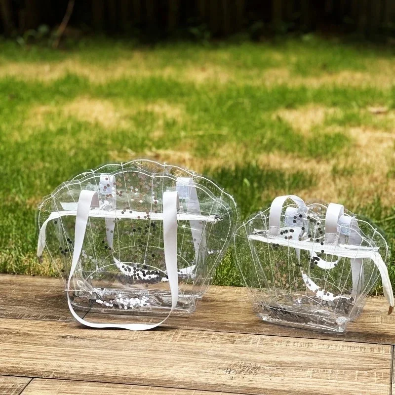 Transparent Shell Shaped Waterproof Beach Bag Clear PVC Large Capacity Handheld Storage Bag for Swimming Kids Travel Daily Use