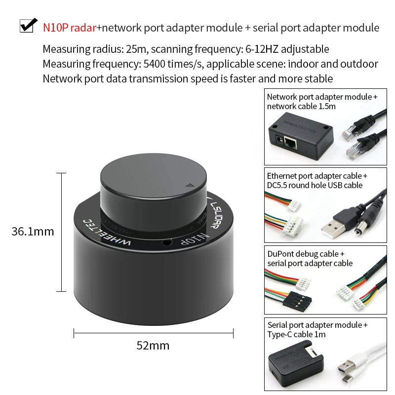 Radar laser N10 Leishen autorizzato intelligente TOF antiriflesso M10 interno ed esterno universale 30 m di portata impermeabile ROS2