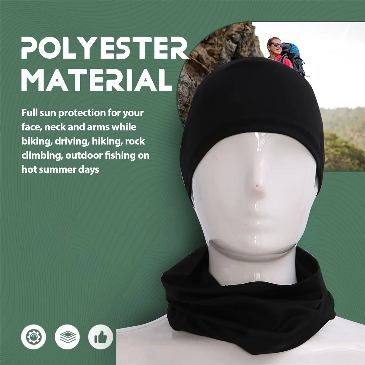 【STOCK】UV Protection Neck Gaiter Face Cover Ice Silk Cooling Arm Sleeves Skull Cap Set for Women Men Cycling Hiking Black