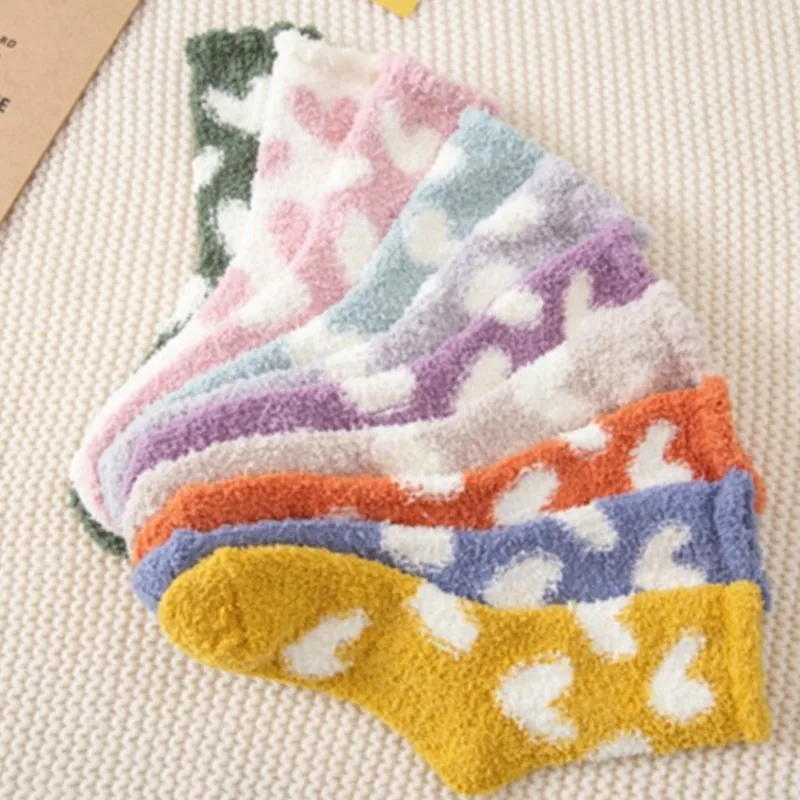 Women's Autumn Winter Socks Love Coral Velvet Floor Thickened Warm Home Monthly Socks Solid Color Simple Fashion Funny Wholesale