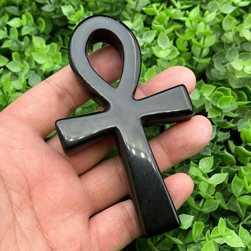 Natural Healing Obsidian Anka Black Crystal Cross Egyptian Ankh Life Symbol Hand Carved Crafts Orgone For Meditation Stone