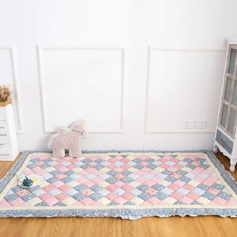 Thick Cotton Quilted Carpets for Living Room Bedroom, Steamed Bread Style, Non-Slip Padded Floor Mat, Bedside Area Rugs, Winter