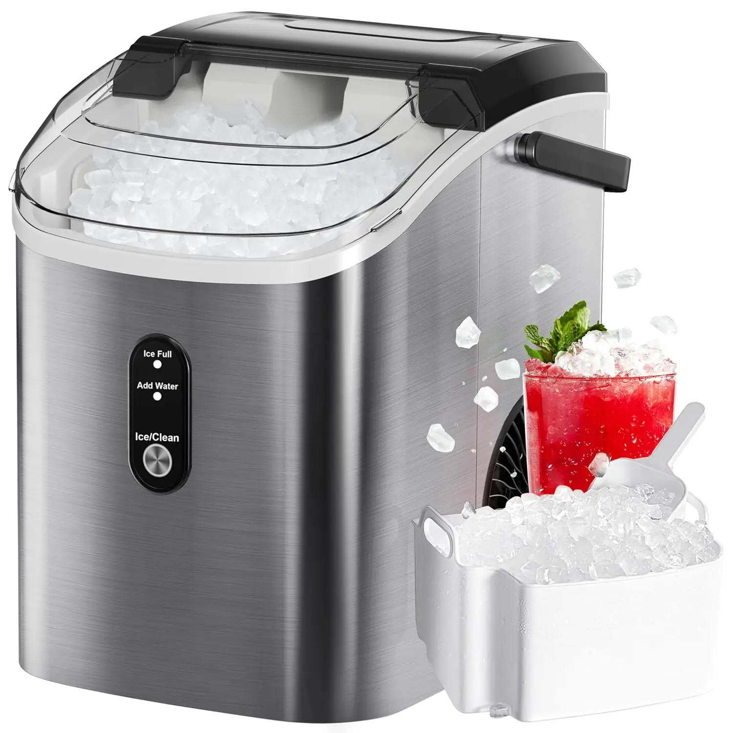 Ice Maker,Countertop, Soft Chewable Ice, 34lbs/24H, Self-Cleaning, Stainless Steel, Home Kitchen OfficeIce Maker Machine