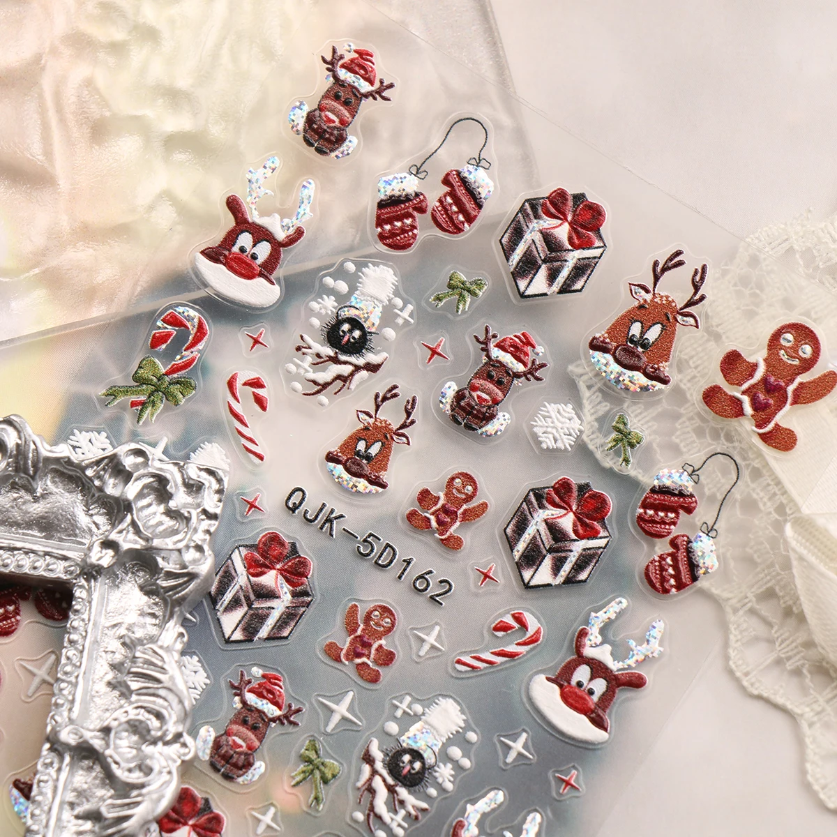 2/3/4PCS Winter Christmas 5D Embossed Nail Stickers Set Santa Reindeer Snowflake Manicurist Supplies for Holiday DIY