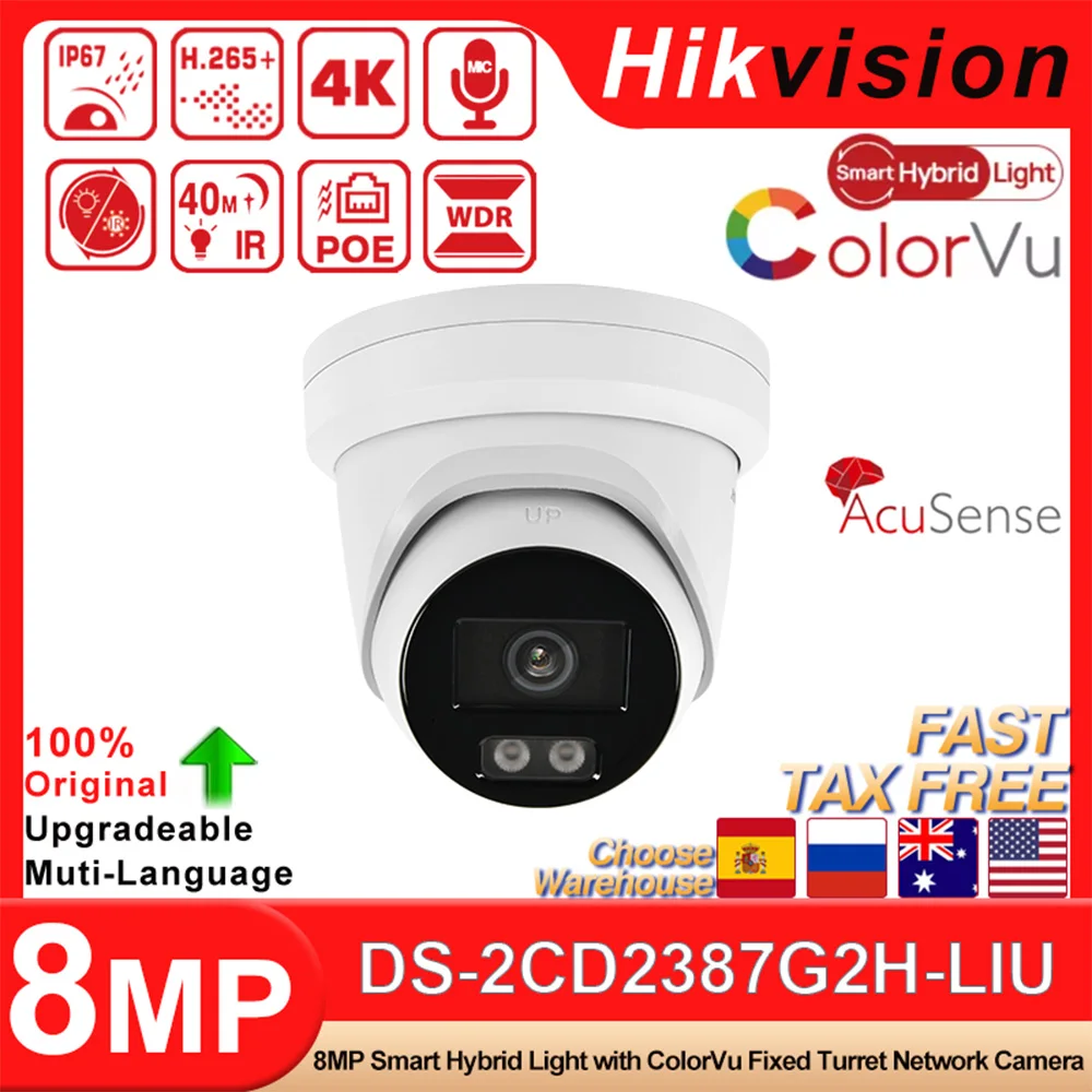 

Hikvision Original DS-2CD2387G2H-LIU 8MP Smart Hybrid Light ColorVu Fixed Turret Network Camera Built in MIC SD Slot IP67 H.265+