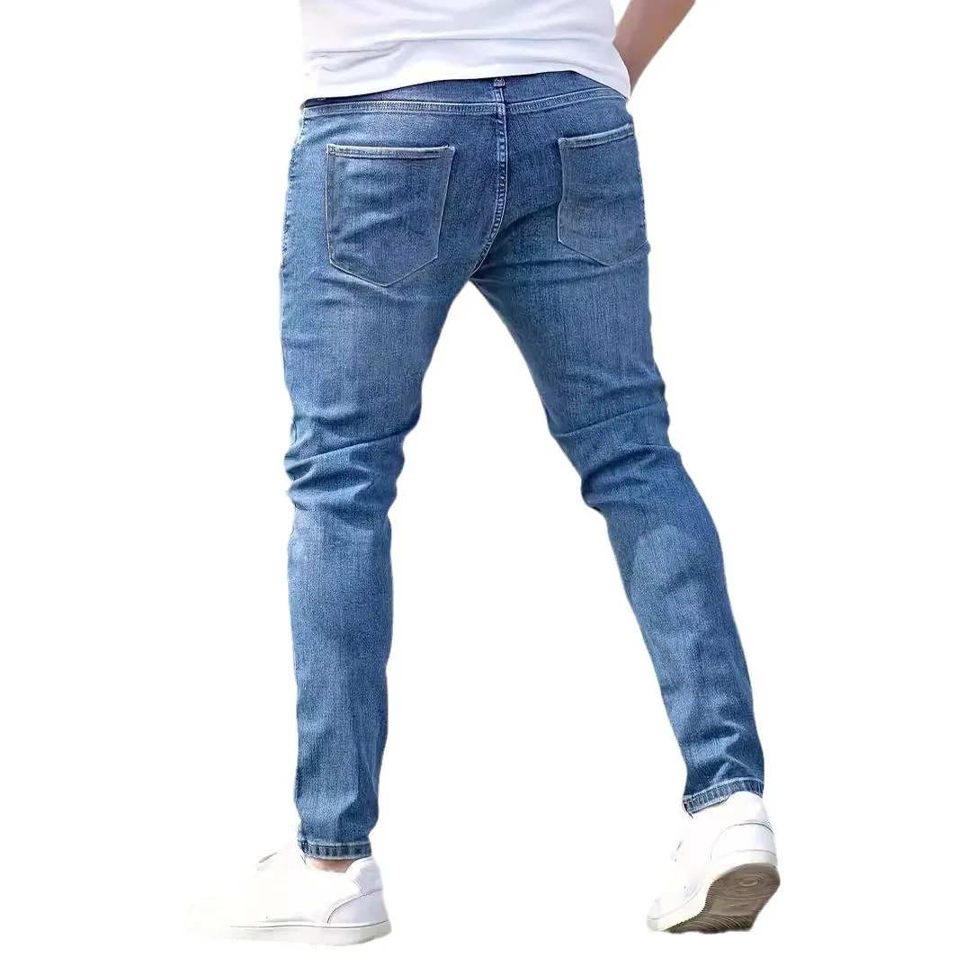 Distressed Men Jeans Denim Holes Skinny Vintage Wash Solid Pencil Pants 2024 Ankle Length Sheath Punk Style Pockets Slim