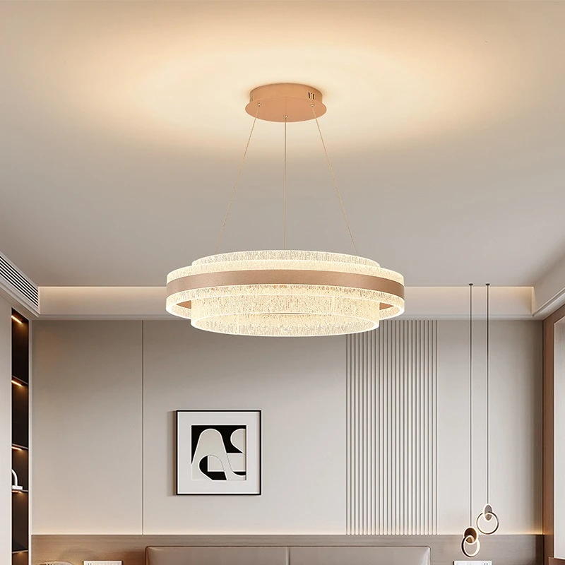 Nordic Light Luxury Acrylic Pendant Lights for Living Room Villa Elegant Sample Room Medieval Circular Disk Hanging Chandeliers