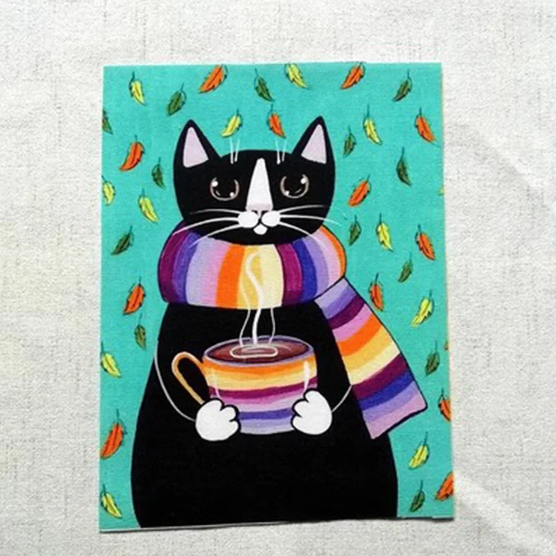 1PCS 15*20cm Cute Dessert Cat Print Hand Dyed Cotton Linen Fabric Sewing DIY Patchwork Hand Embroidery Quilting Bag Tecido