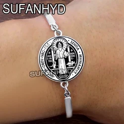 Saint Benedict Medallion Bracelets Religious Jewelry I LOVE JESUS Crafts Charms Bangles Catholic San Benito Bracelet