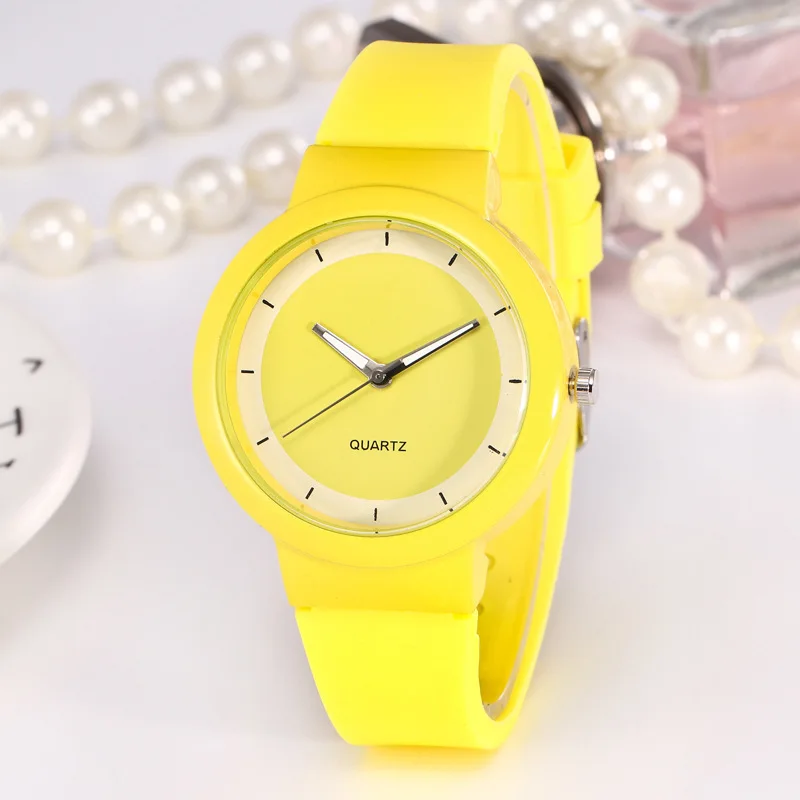 

Watch Silicone Korean Quartz Watch Student Simple Scale Fashion Women Candy Color Round Dial Fashion Watch Women Ladies Watches