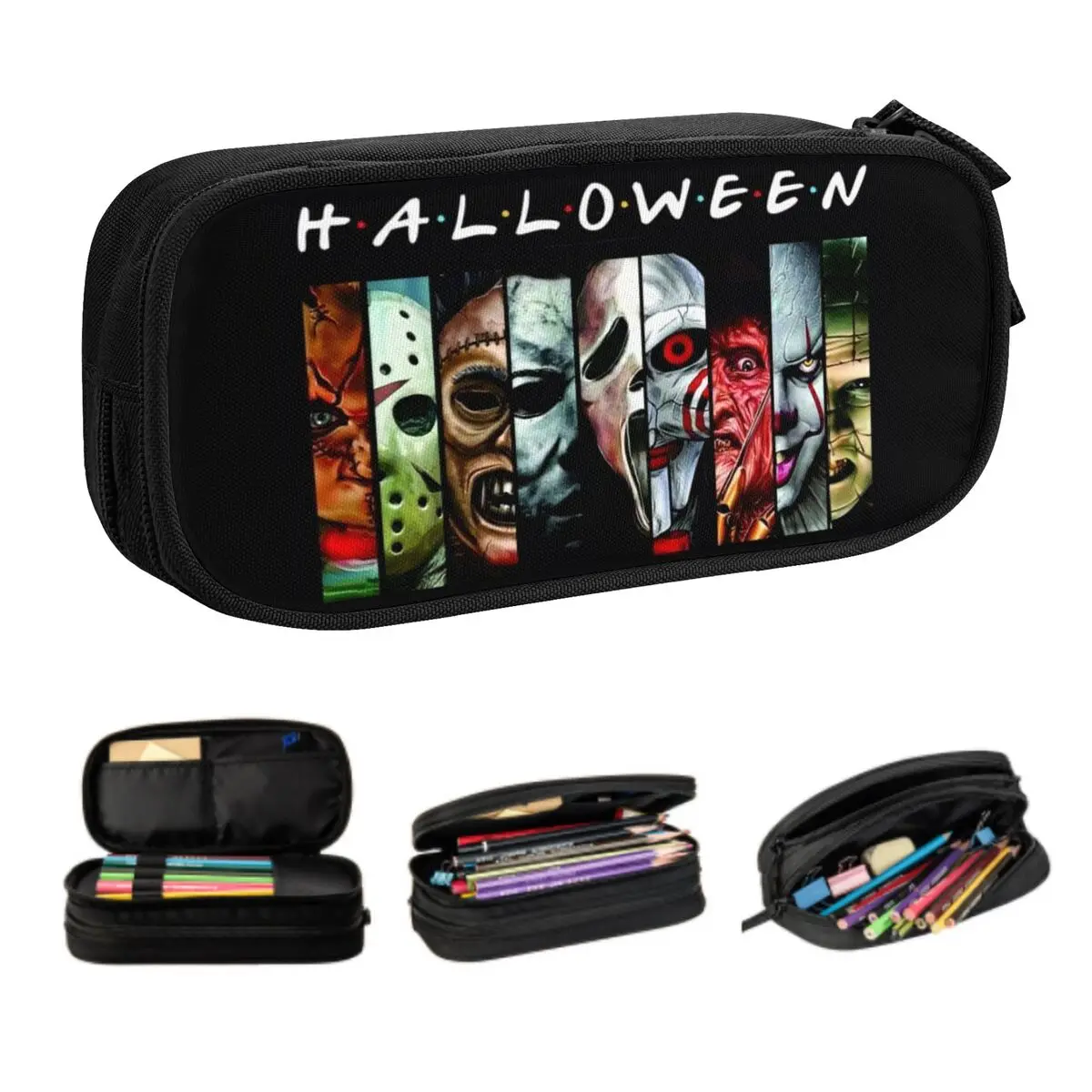 Custom Halloween Horror Movie Character Pencil Case for Boy Girl Big Capacity Pen Box Bag School Accessories