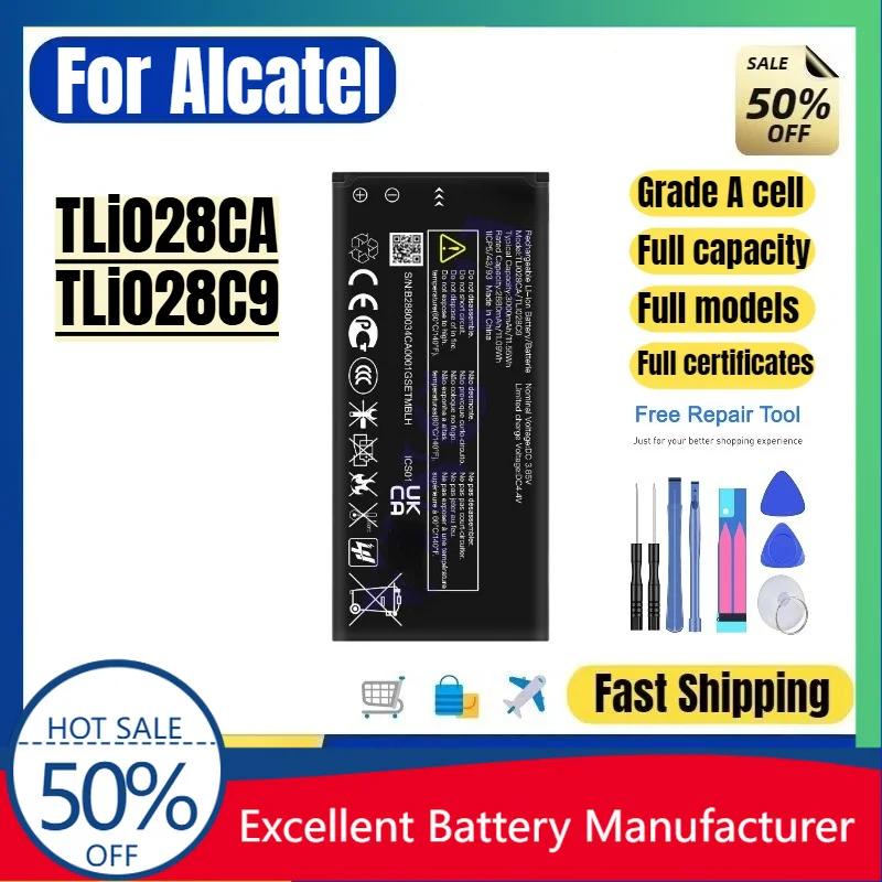 0 Cycle TLi028CA TLi028C9 Battery for Alcatel Mobile Phone High Quality Replacement Battery Grade A Li-ion Bateria with Tools