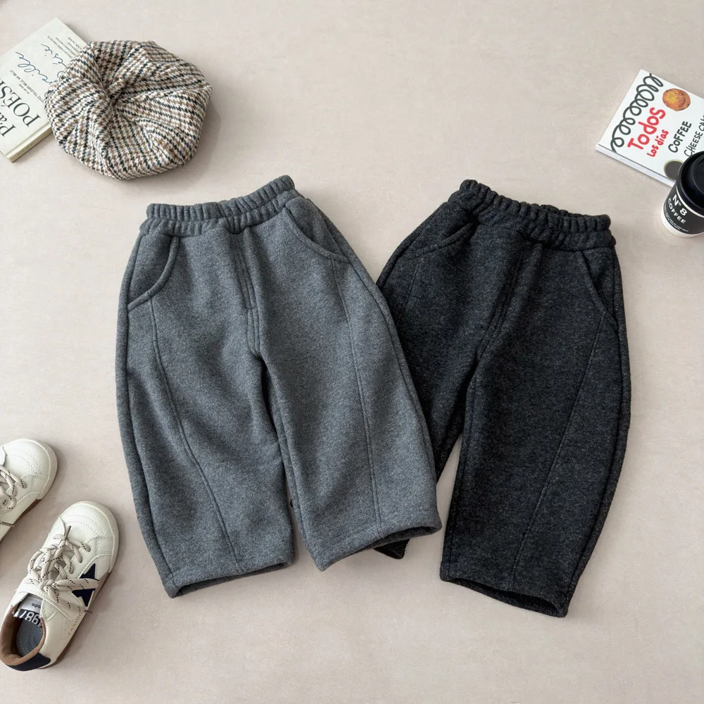 2-8 Y Winter Kids Pants Fur Lining Boys Trousers Warm Fleece Girls Harem Pants Kids Full Sleeve Pants